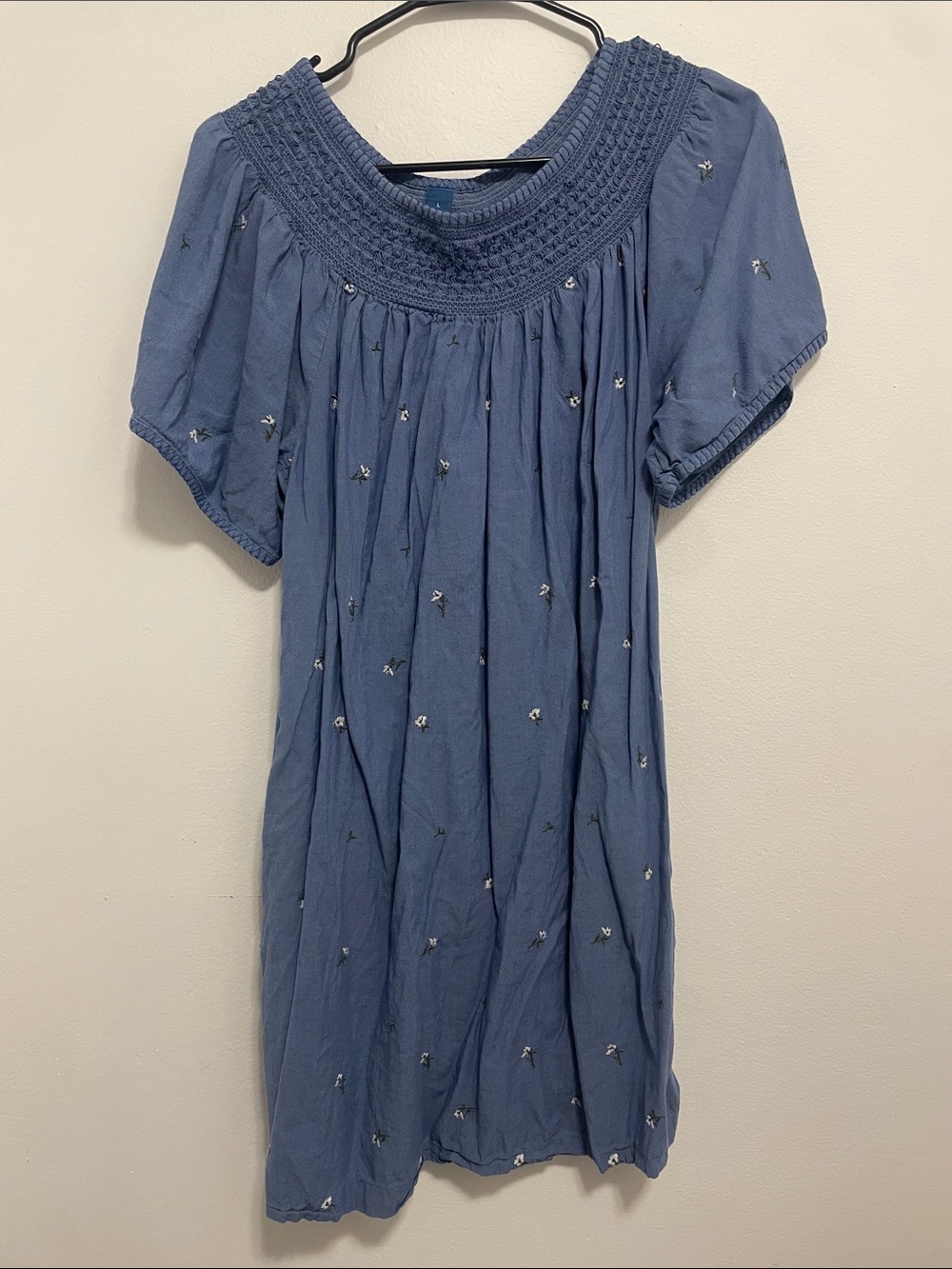 Old Navy Blue Midi Dress with Embroidered Floral Detail